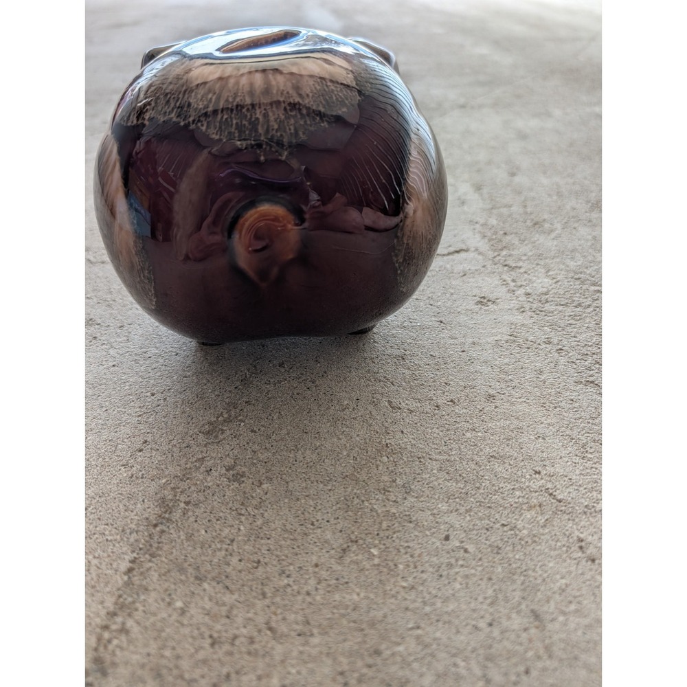 Vintage Hull Pottery 1957 Corky Pig Piggy Bank Brown Pink Drip With Cork & Ring - Picture 3 of 10